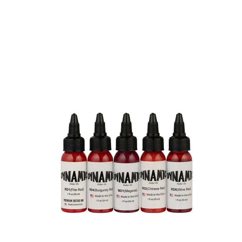 Dynamic Lips and Roses tattoo ink set with five 30ml colour bottles and presentation box