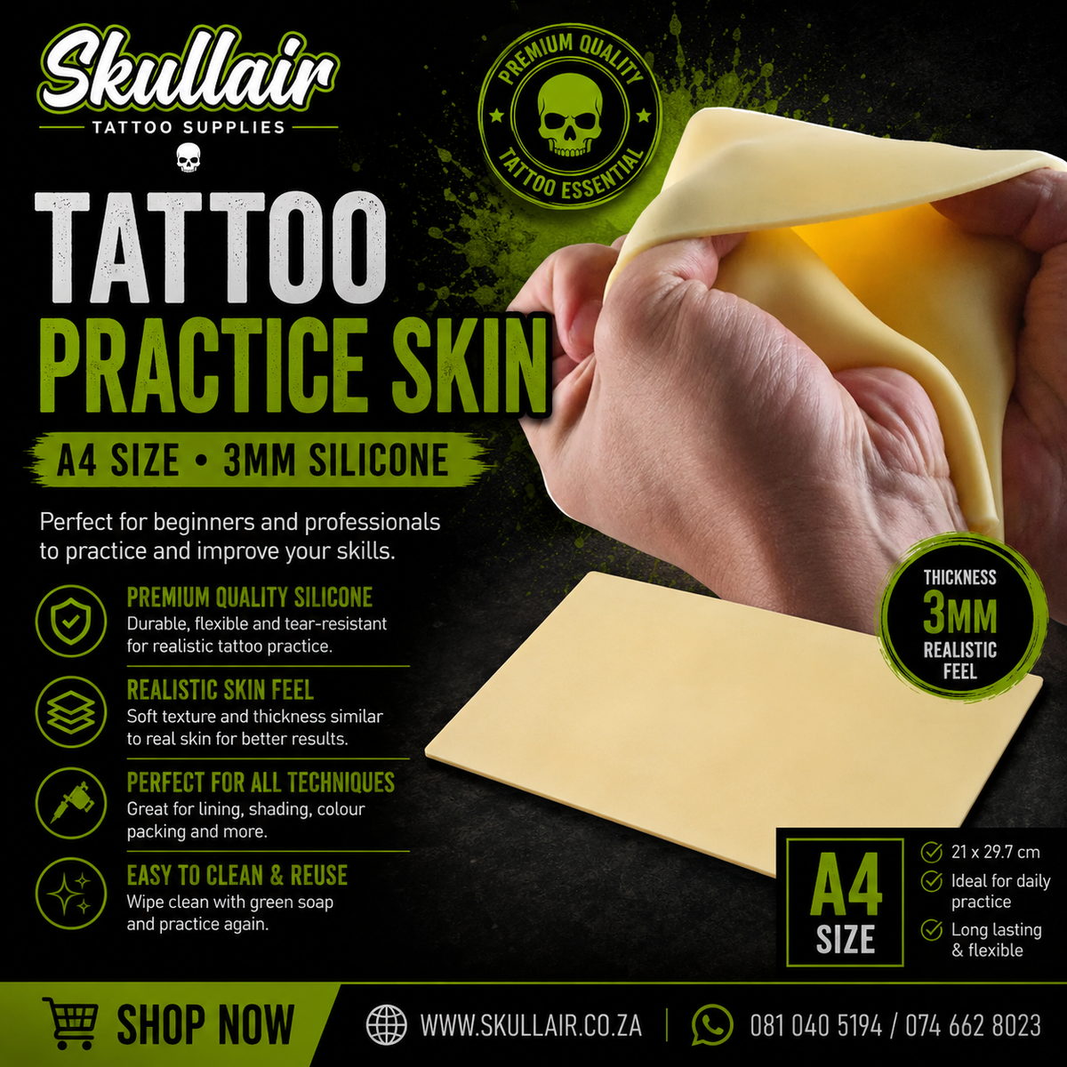 A4 3mm Silicone Tattoo Practice Skin