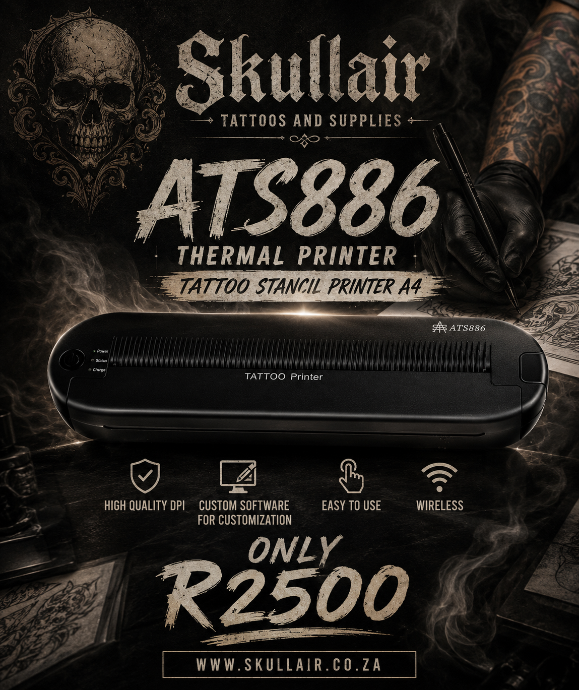 ATS886 Lite Bluetooth Wireless Tattoo Stencil Printer