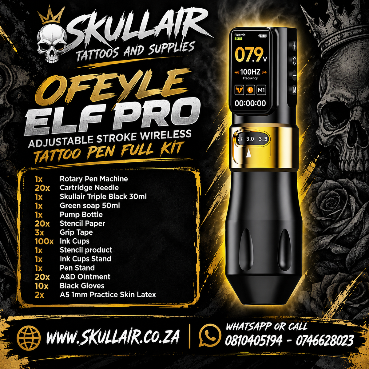 Ofeyle ELF Pro Adjustable Stroke Wireless Tattoo Pen Full Kit