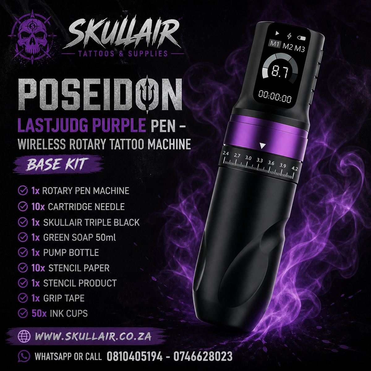 POSEIDON LastJudg purple Pen – Wireless Rotary Tattoo Machine Base Kit
