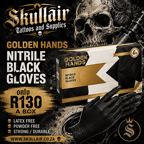 Golden Hands Black Nitrile Gloves – S/M/L/XL