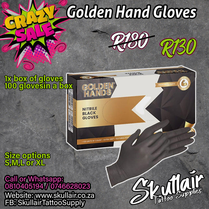 Golden Hands Black Nitrile Gloves – S/M/L/XL