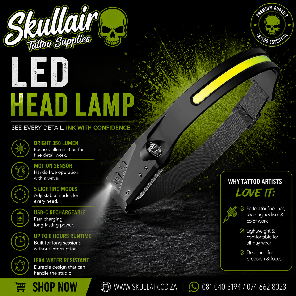 LED Head Lamp – USB-C Rechargeable, Precision Tattoo Lighting