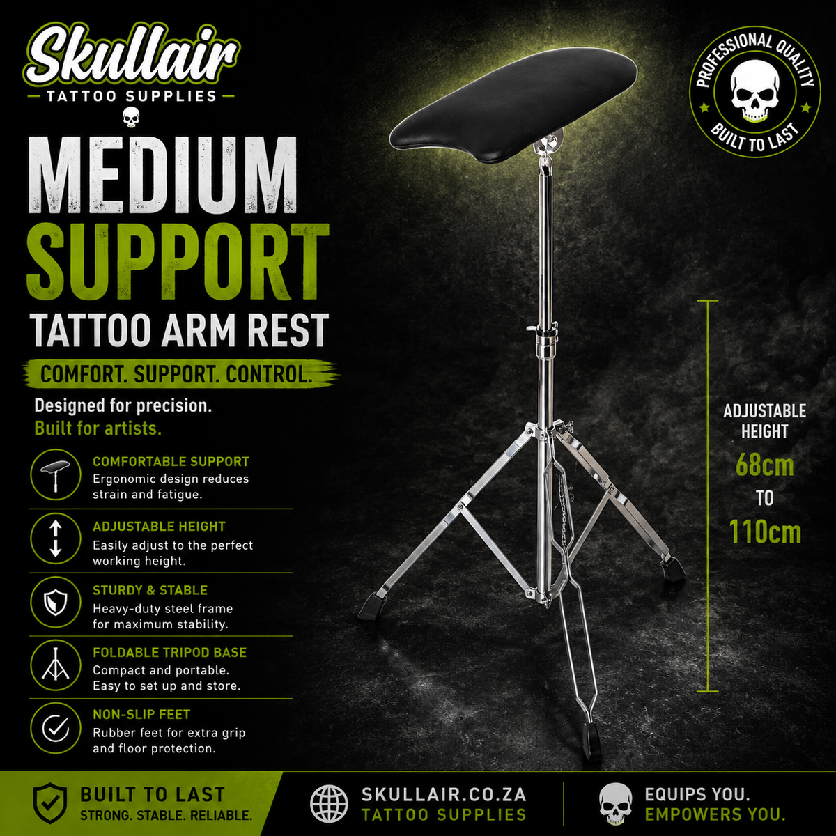 Medium Arm Rest Tripod – Chrome & Leather, Adjustable Height