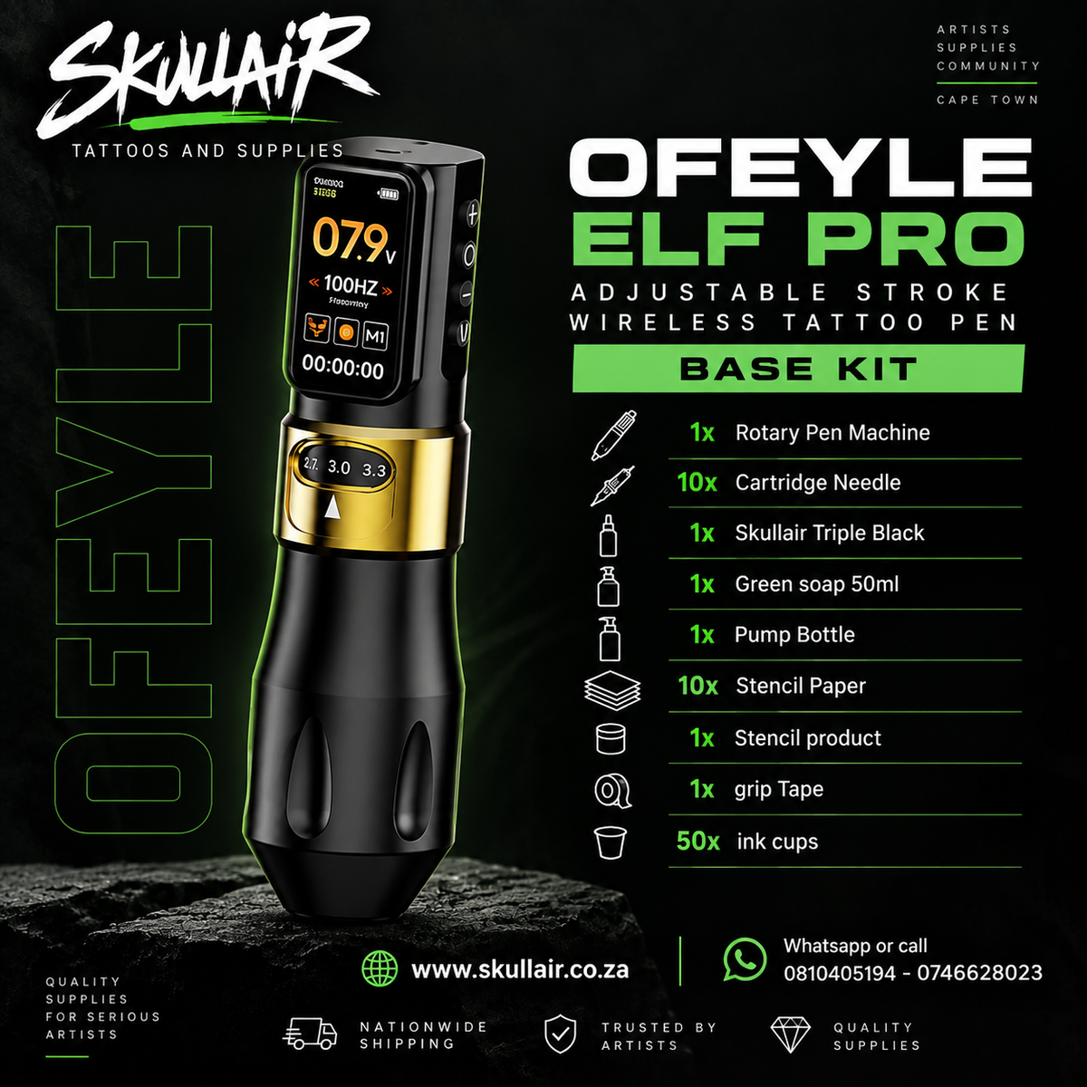 Ofeyle ELF Pro Adjustable Stroke Wireless Tattoo Pen Base Kit