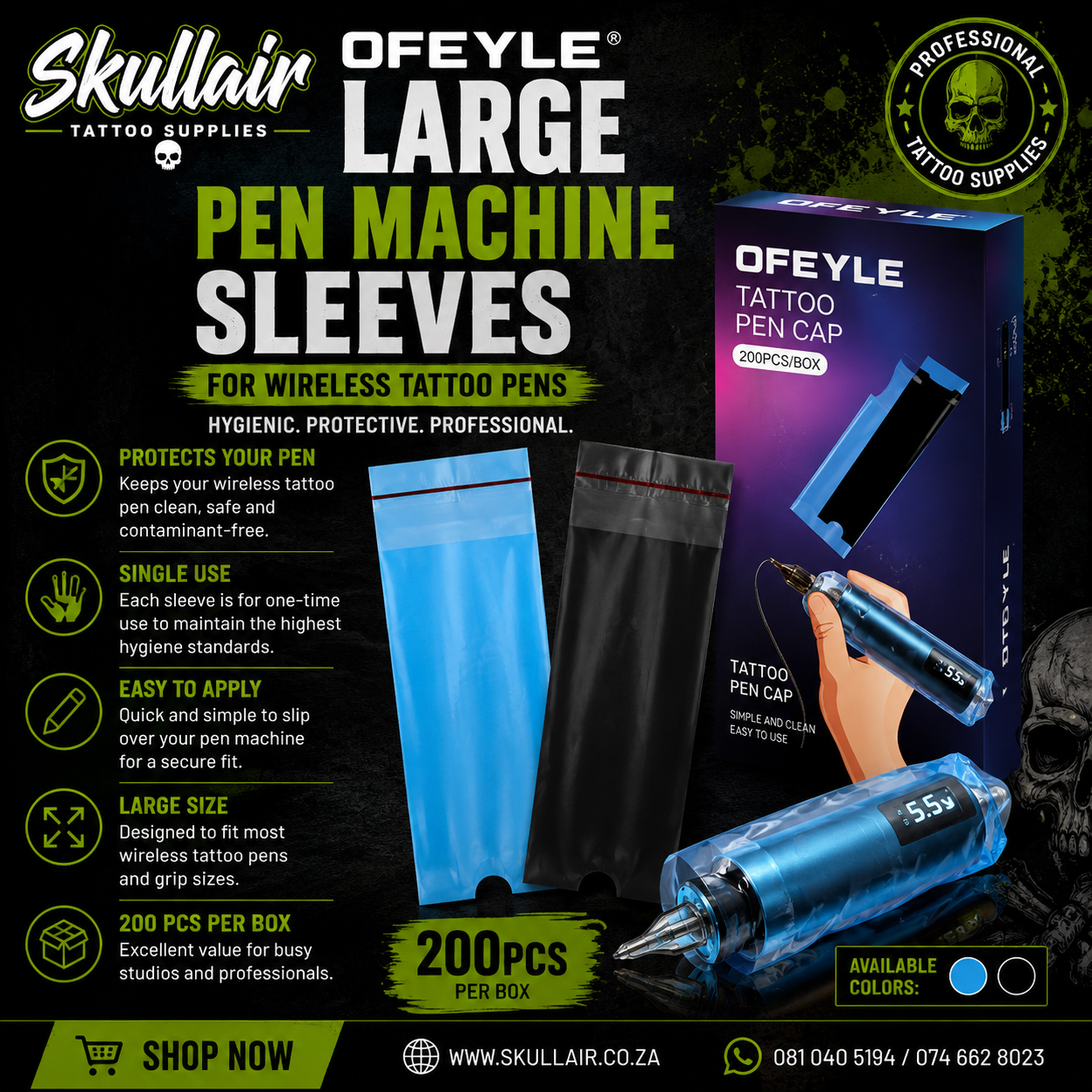Ofeyle Large Pen Machine Sleeves – For Wireless Tattoo Pens - 200pcs
