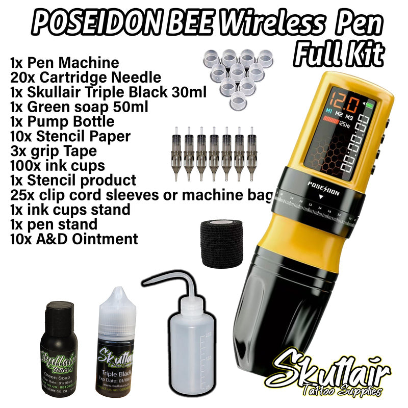 POSEIDON BEE Wireless Tattoo Pen – Honeycomb LED Full Tattoo Kit
