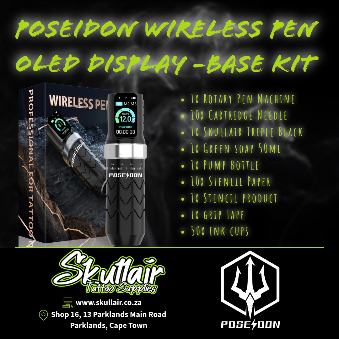 POSEIDON Wireless Tattoo Pen — OLED Display, Smart Memory - Base Kit