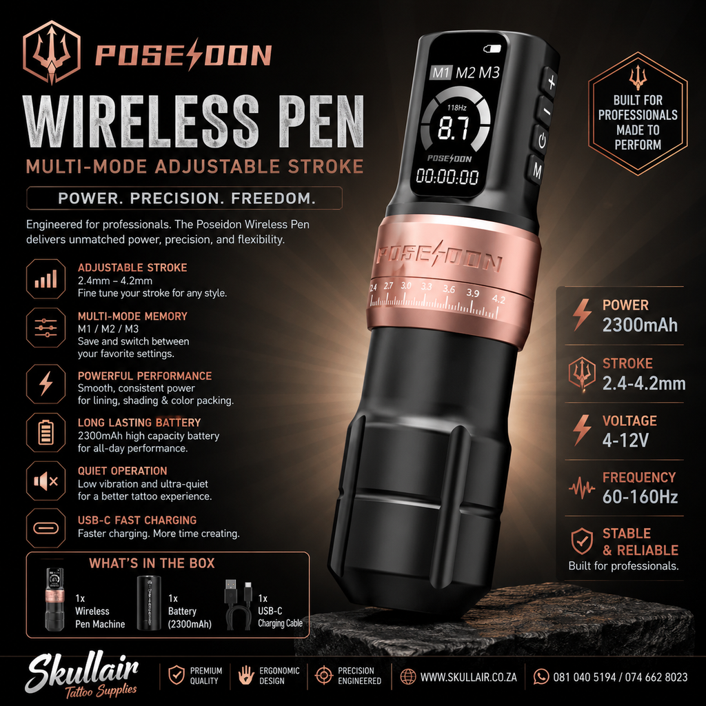 Poseidon Multi-Mode Adjustable Stroke Wireless Tattoo Pen