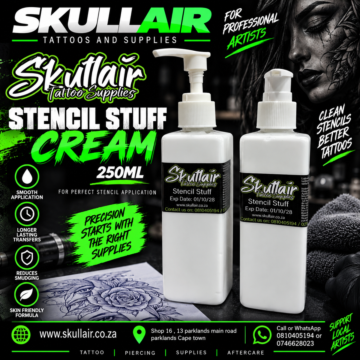 Skullair Stencil Stuff Cream 250ml – Tattoo Stencil Transfer Solution