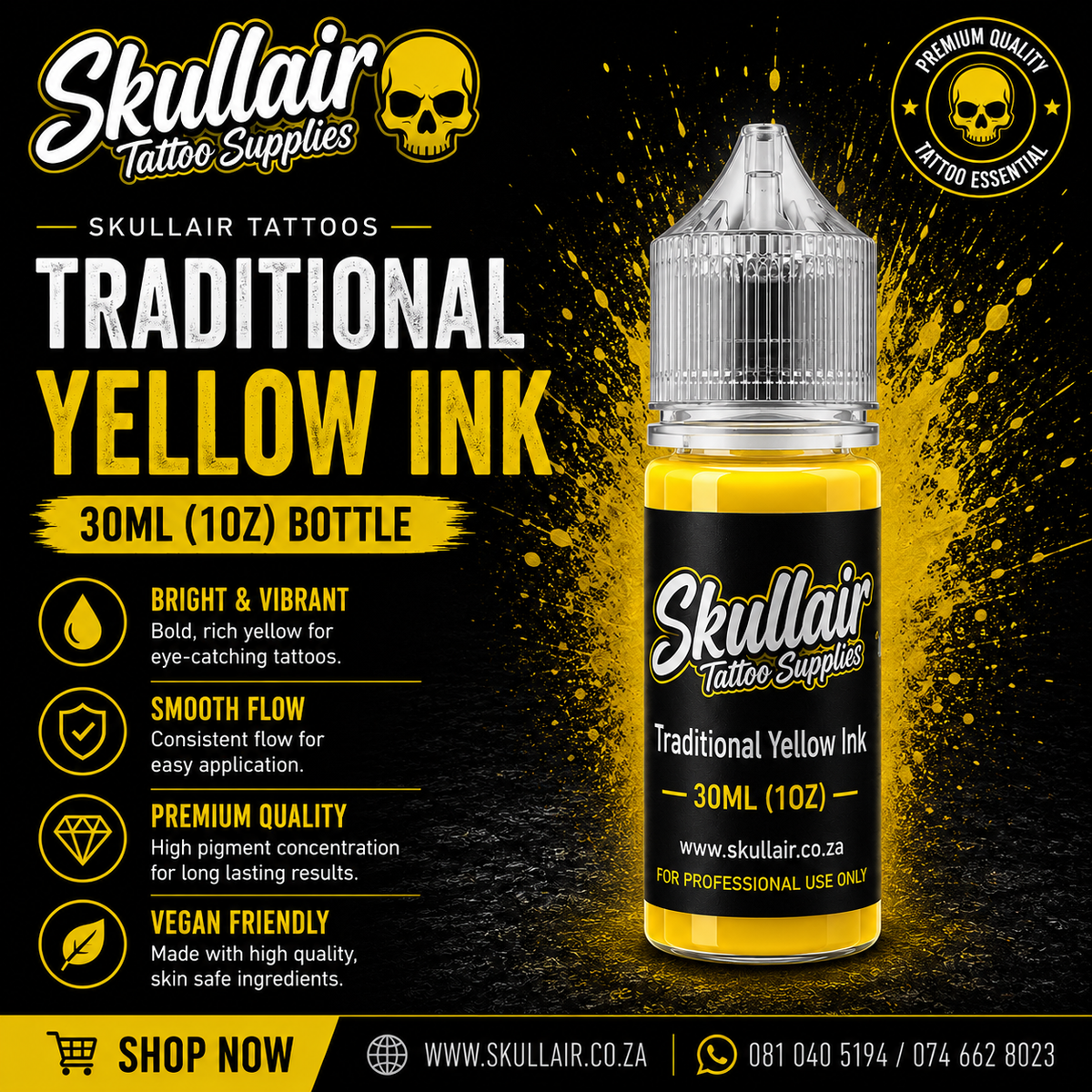 Skullair Traditional Yellow Tattoo Ink – 30ml (1oz)
