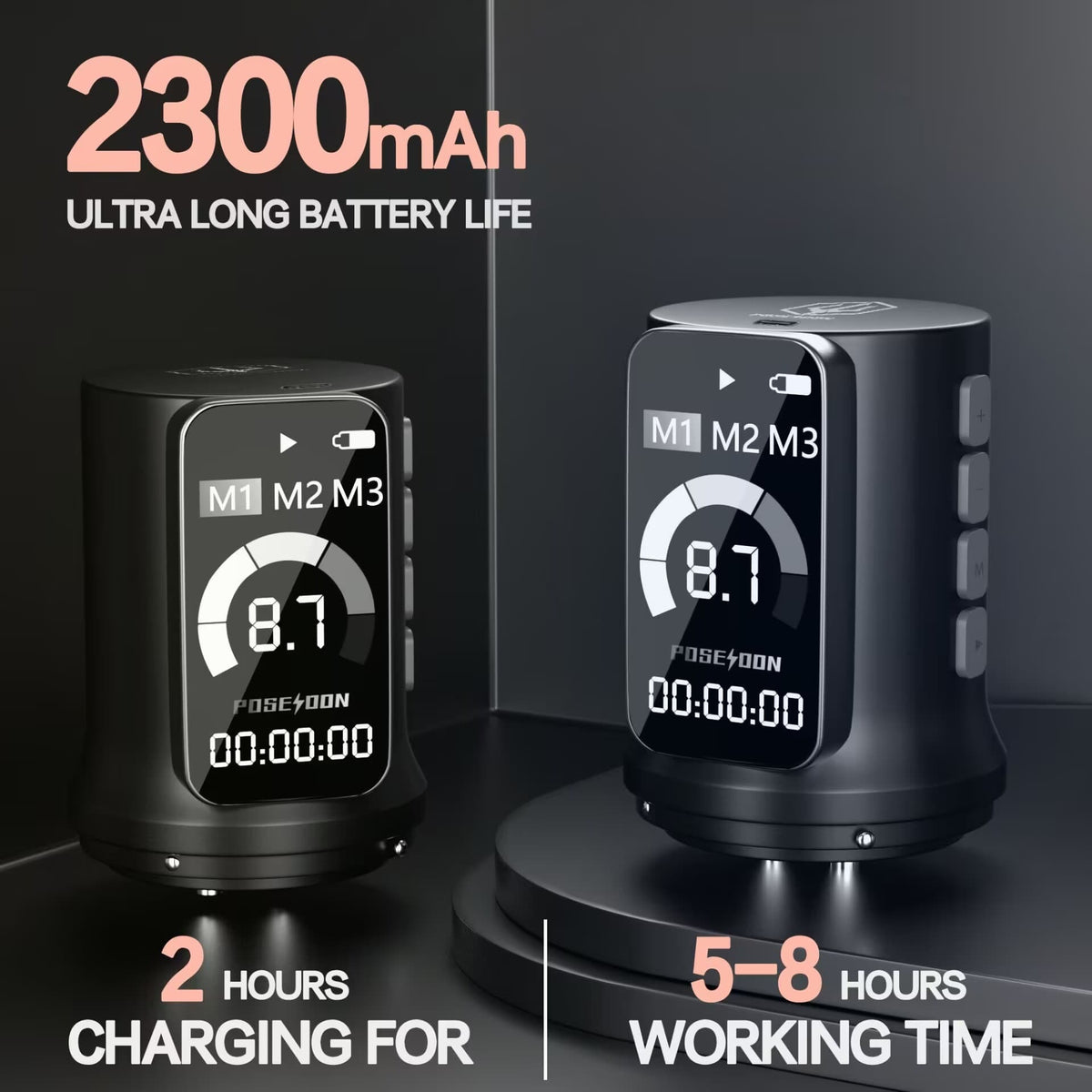 Poseidon replacement batteries with digital displays and capacity information