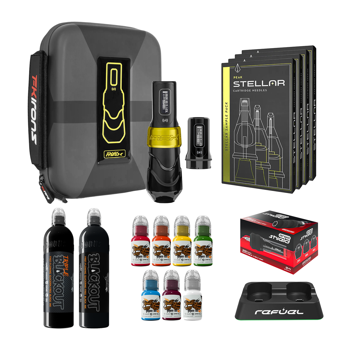 FK Irons Flux Max Pro Bundle With PowerBolt Batteries – Pick Color and Stroke Length 3.2mm Stealth Double Battery