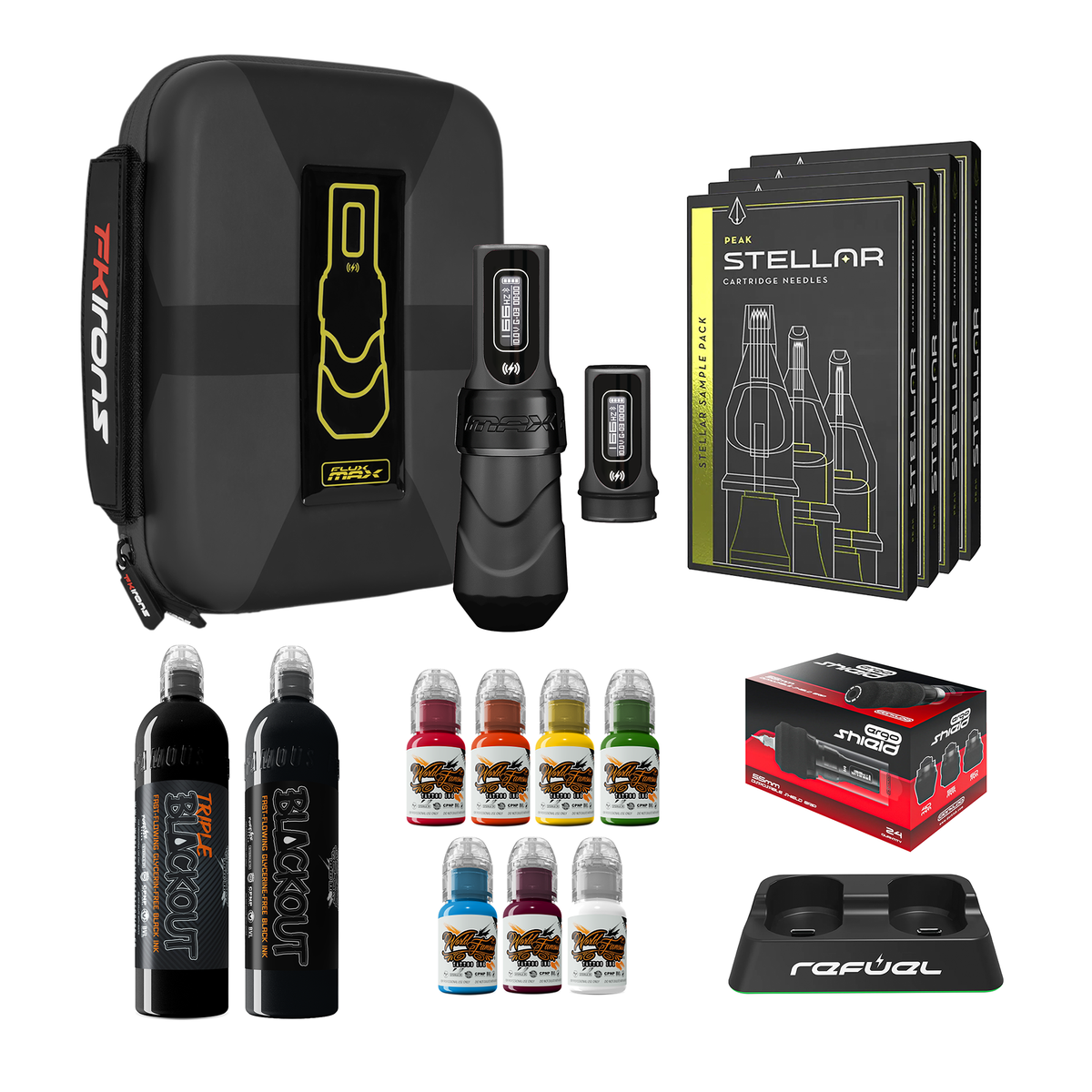 FK Irons Flux Max Pro Bundle With PowerBolt Batteries – Pick Color and Stroke Length 3.2mm Black Ops Double Battery