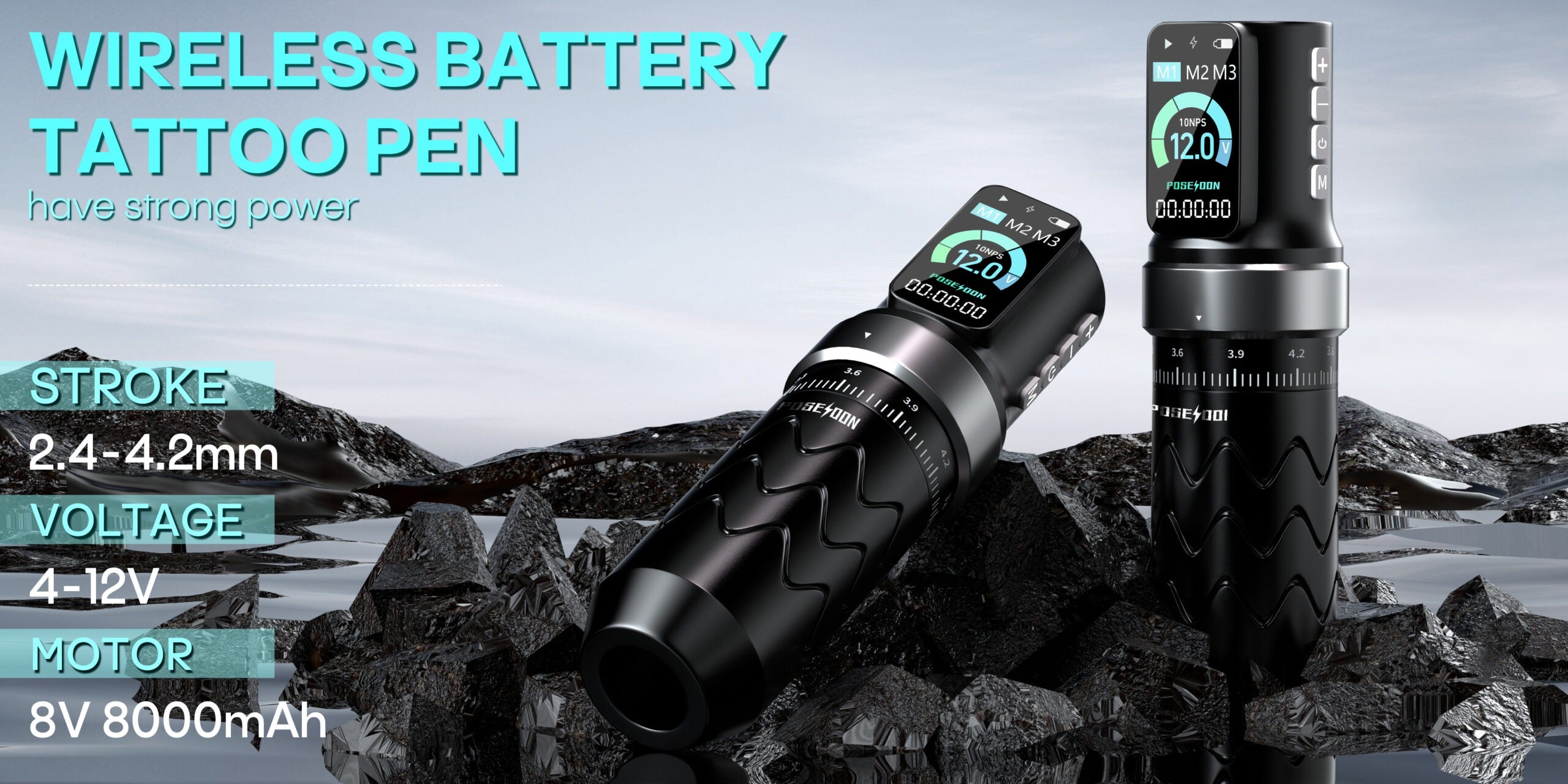 POSEIDON Wireless Tattoo Pen—OLED Display, Smart Memory