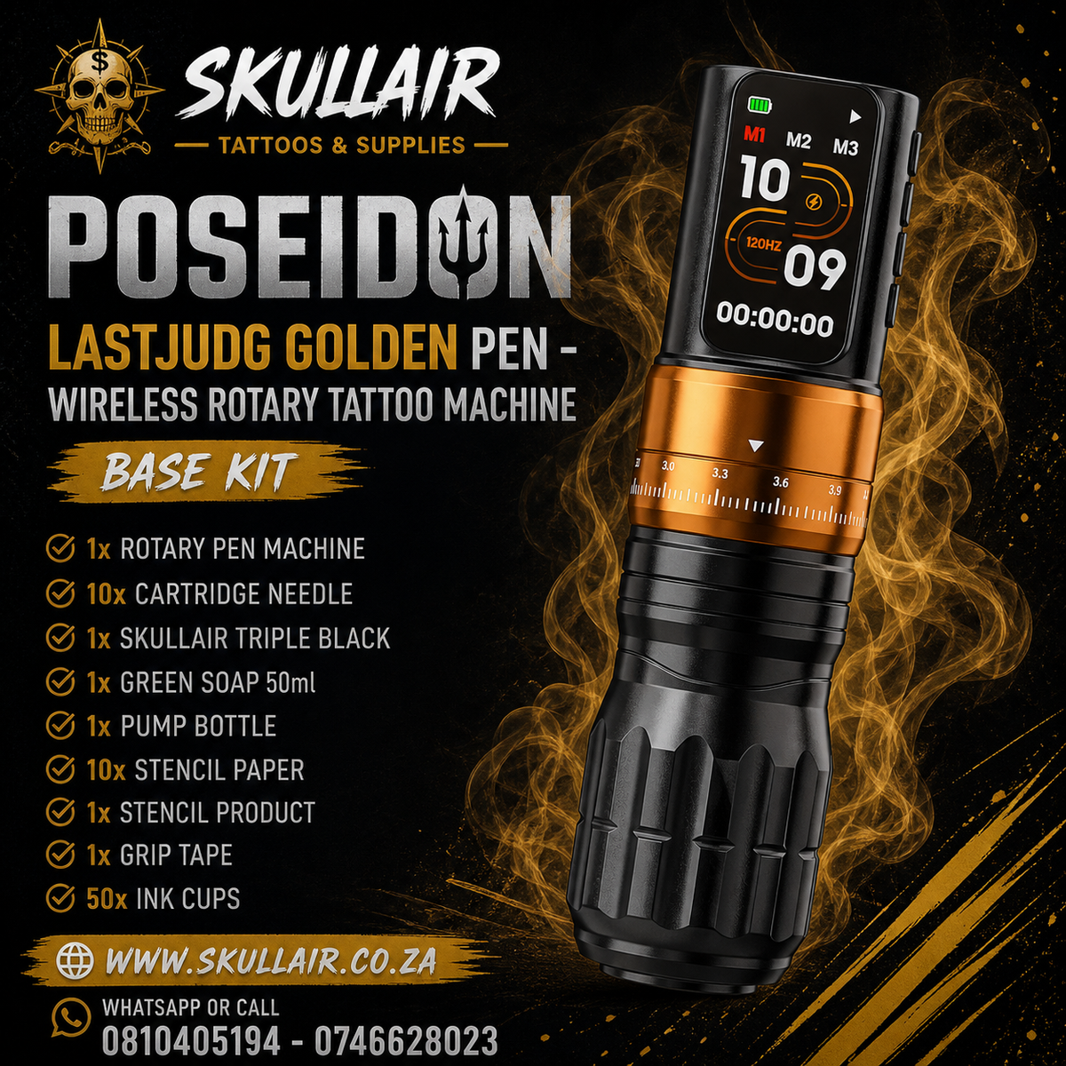POSEIDON LastJudg golden Pen – Wireless Rotary Tattoo Machine Base Kit