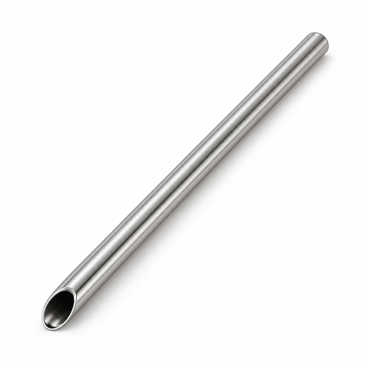 Stainless steel piercing receiving tube with 6mm inner diameter on a square white background