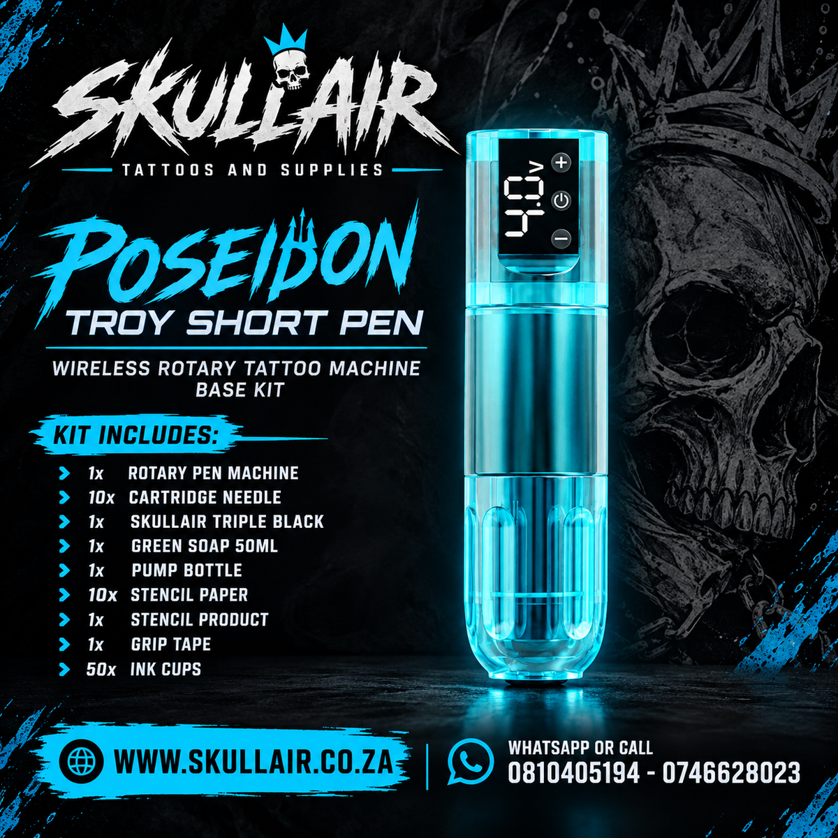 POSEIDON Troy Short Pen – Wireless Rotary Tattoo Machine Base Kit, product image