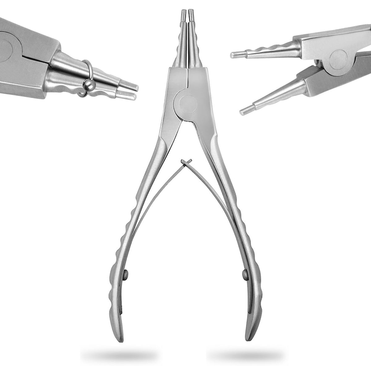 Piercing ring opening pliers with grooved tips – view 1