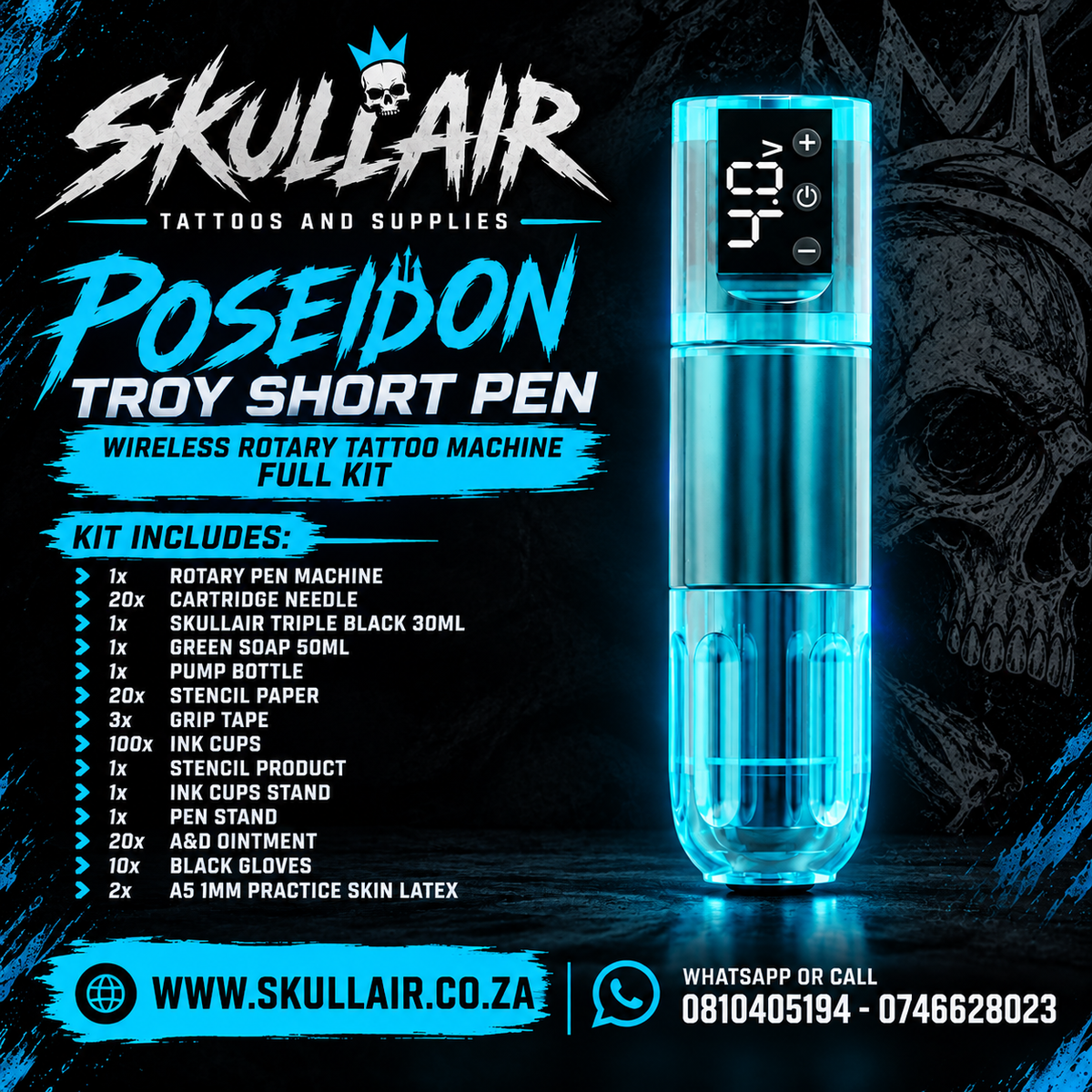 POSEIDON Troy Short Pen – Wireless Rotary Tattoo Machine Full Kit