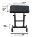 Black tattoo armrest with cushion and base measurements marked