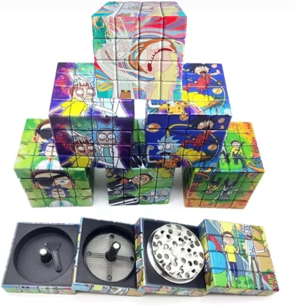 Cartoon Cube Herb Grinder 4-Parts ricky morty Cartoon Cube Herb Grinder 4-Parts ricky morty