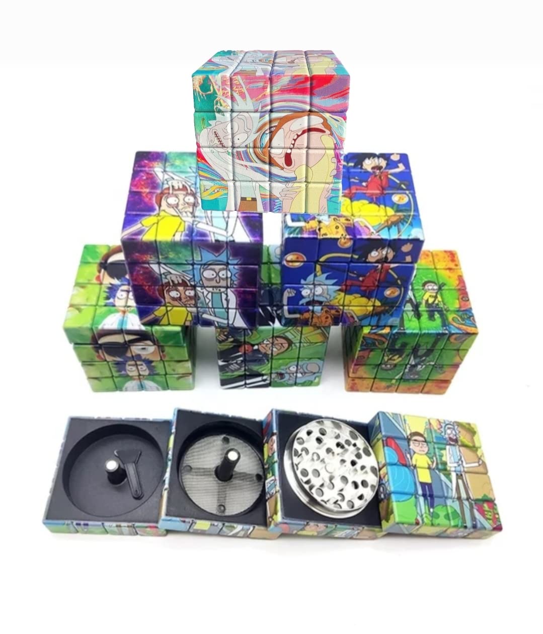 Cartoon Cube Herb Grinder 4-Parts ricky morty Cartoon Cube Herb Grinder 4-Parts ricky morty