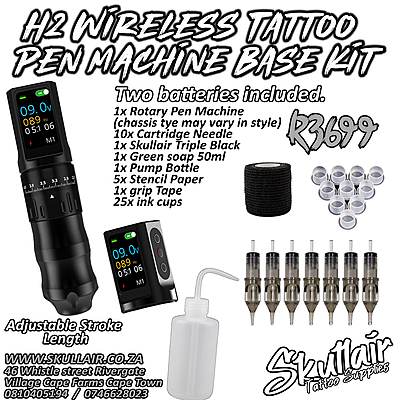 H2 Adjustable Stroke Length Wireless Tattoo Pen Base Kit