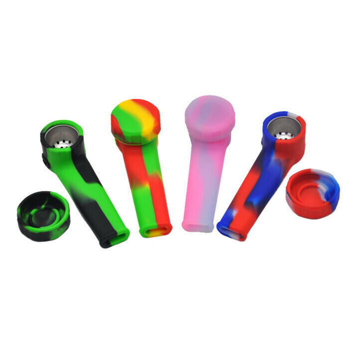Silicone Rubber Tobacco Pipe with Screen and Lid Portable